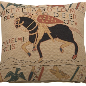 Bayeux Horse I Decorative Tapestry Cushion Covers - Jacquard Woven Cushion Covers - Gobelin Throw Pillow Covers - 14x14 Sofa Pillow Covers