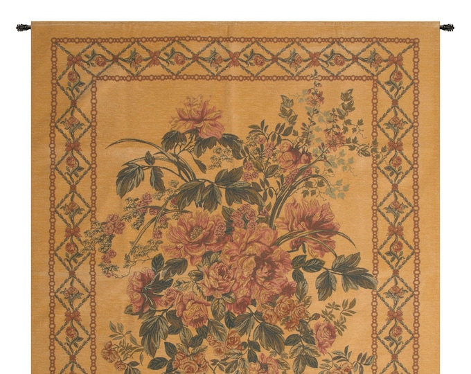 Floral Bouquet Wall Tapestry: Belgian Woven Jacquard Art (69x55 inch)