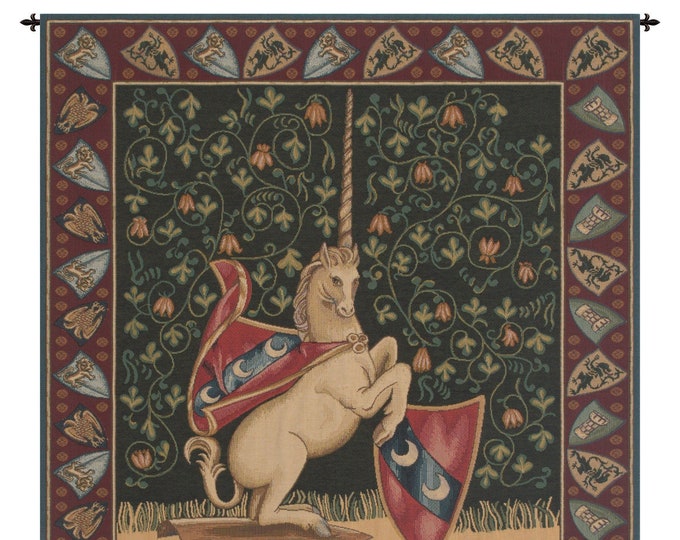 Unicorn Medieval Tapestry: Italian Woven Wall Hanging (33x26 inch)