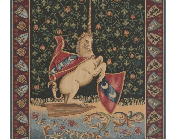 Unicorn Medieval Tapestry Wall Hanging: Italian Woven Wall Decor (33x26 inch)