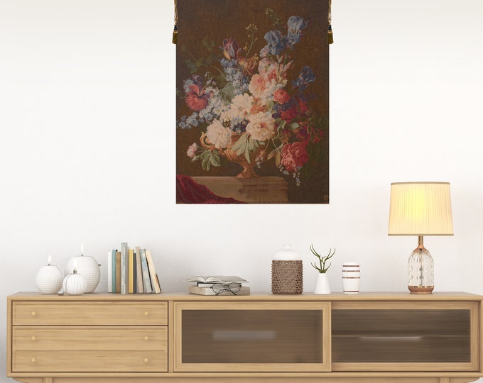 Floral Bouquet Wall Tapestry: Woven French Art (58x44 inch)