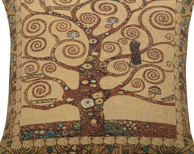 Gustav Klimt Tree of Life Belgian Woven Tapestry Pillow Cover Decorative Cushion 18x18