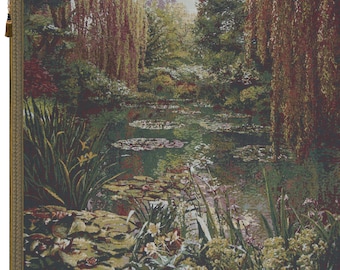Monet's Garden Tapestry: Floral River Seine Wall Art (36x42 inch)