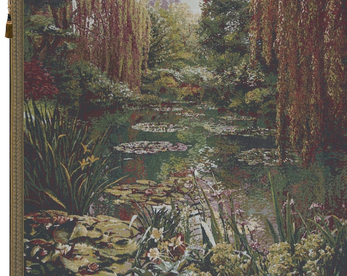 Monet's Garden Tapestry: Floral River Seine Wall Art (36x42 inch)
