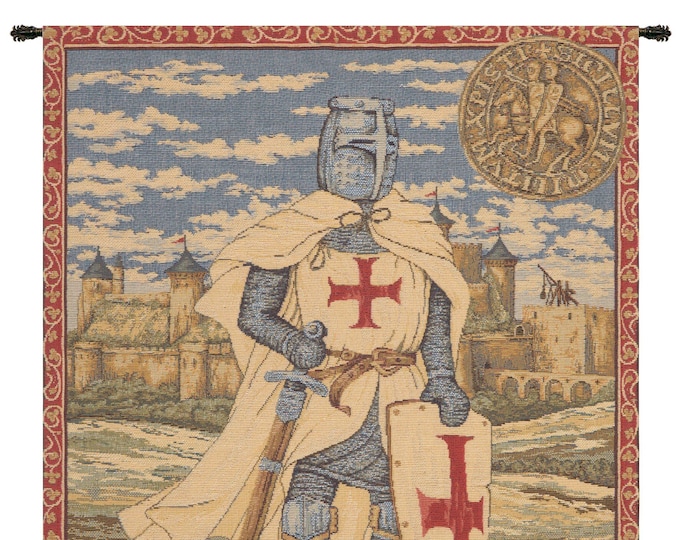 Medieval Templier European Jacquard Wall Tapestry - Red Cross Woven Hanging Art Decor for Home