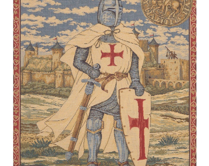 Medieval Templar European Jacquard Wall Tapestry - Red Cross Woven Hanging Art Decor for Home