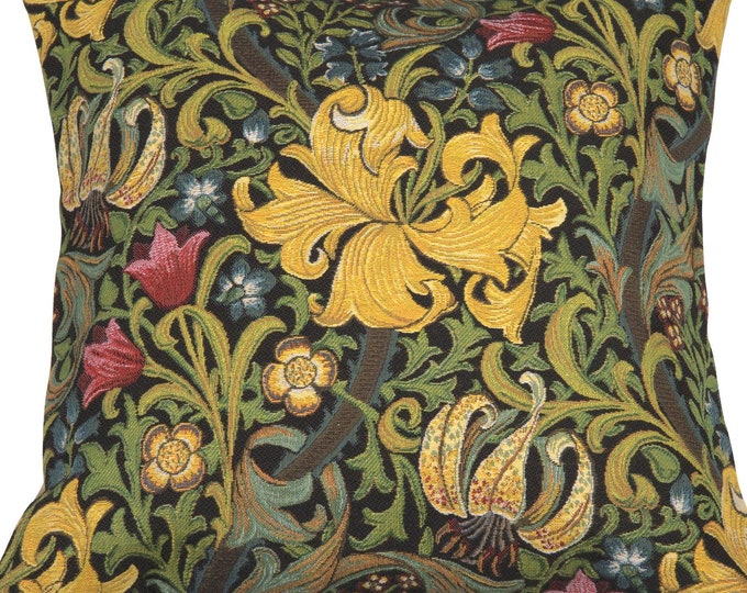 William Morris Golden Lily Tapestry Pillow Cover - 18x18  Belgian Woven Medieval Cushion Case