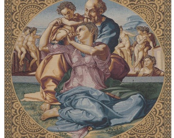 Holy Family Tapestry Italian Woven Religious Wall Art Decor Hanging 24x24 Inch Jacquard