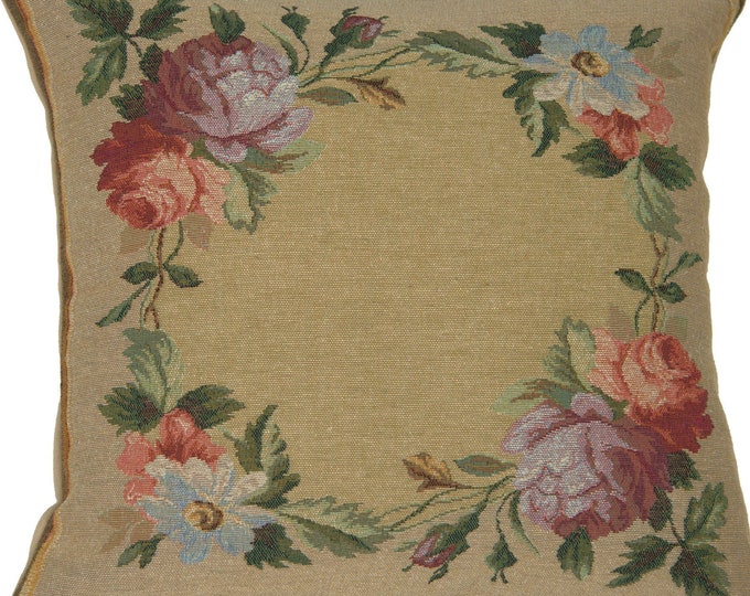 Amboise I Floral Tapestry Pillow Cover 19x19 inch - Gobelin Sofa Cushion Cover - French Decorative Throw Pillow Case
