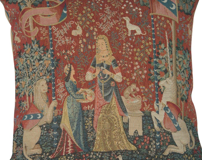 Lady and the Unicorn Tapestry Throw Pillow Cover: Medieval Art Cushion (19x19 Inch)
