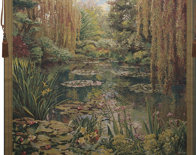 Monet's Garden Large with Border European Jacquard Woven Tapestry Wall Hanging