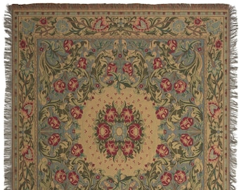William Morris Floral Tapestry Throw Blanket 58x58 inch - Belgian Jacquard Woven Designer Throw - Acanthus Leaves & Flowers