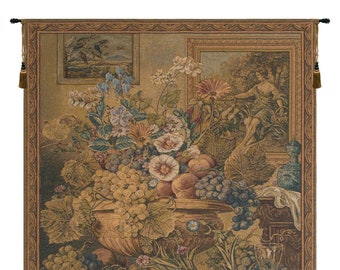Bouquet and Frames European Wall Tapestry - Floral Decorative Wall Tapestry - Woven Unique Wall Hanging - Jacquard Wall Decor Art