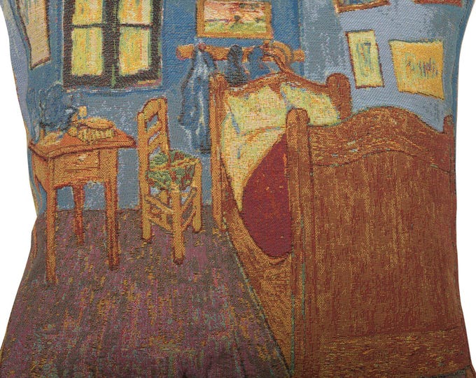 Van Gogh La Chambre Tapestry Pillow Cover Belgian Woven Art for 18x18 Inch Cushion