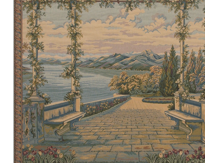 Lake Como European Wall Tapestry - Woven Italian Floral Art Decor - Unique Decorative Hanging