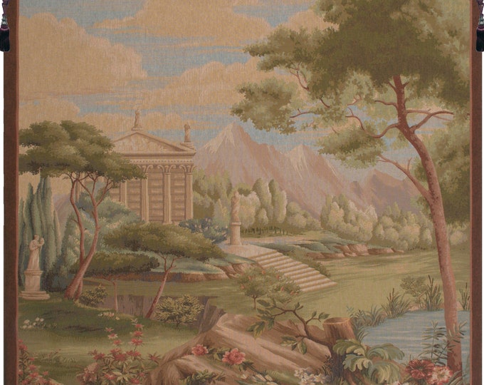 French Garden Landscape Tapestry: Woven Jacquard Wall Decor for Elegant European-Inspired Home Aesthetics