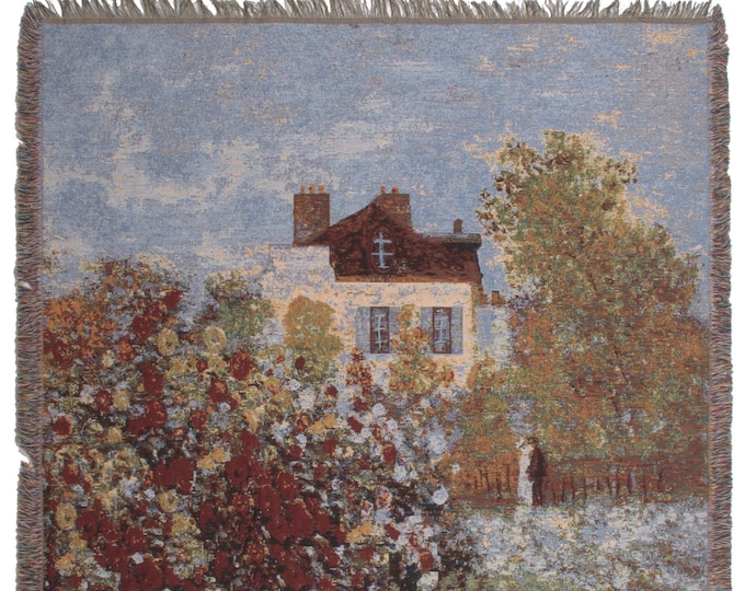 Monet’s House Tapestry Throw 58x58 inch – Claude Monet Art Decor Woven Blanket – Decorative Throw Wall Hanging