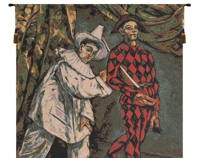 Pierrot and Harlequin European Jacquard Wall Tapestry - Fine Art Woven Hanging for Home Decor