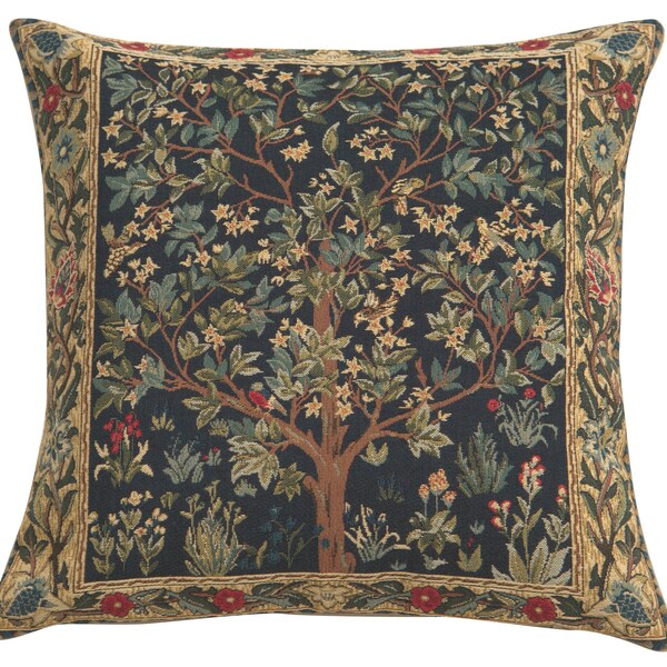 Cubierta de almohada William Morris, 18x18 pulgadas, cubierta de cojín tapiz árbol de la vida, tejido jacquard, almohada de tiro belga, arte de William Morris