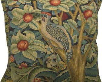William Morris Woodpecker Belgian Tapestry Pillow Cover 18x18 Floral Decorative Cushion Case