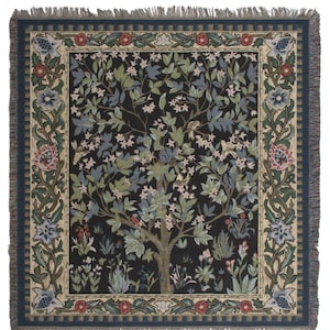 William Morris Tree of Life Tapestry Throw: Belgian Woven Cotton Blanket