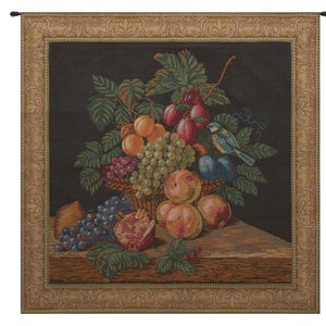 European Medieval Fruits &amp; Leaves Tapestry - La Mesange French Woven Jacquard Wall Hanging Art