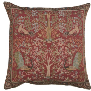 Medieval Tree of Life Tapestry Throw Pillow Cushion Cover Belgian Jacquard 19x19 Inch