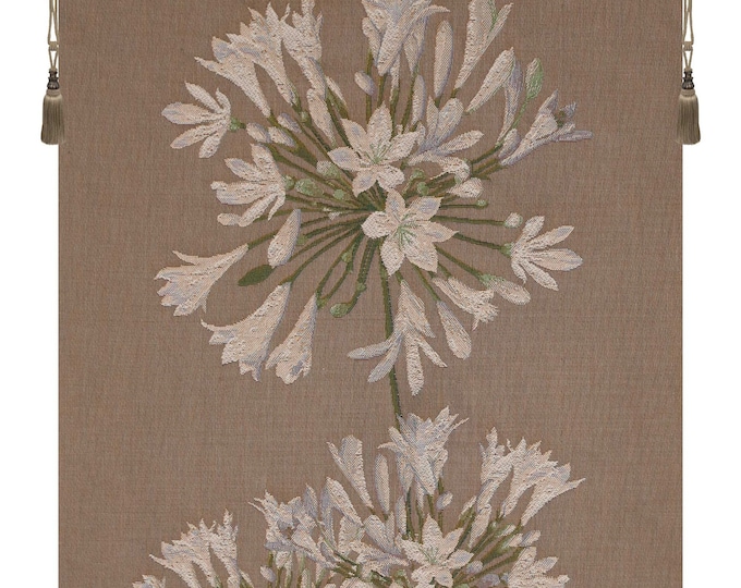 Elegant Agapanthus Floral Jacquard Tapestry: French Woven Wall Art Decor (34x18 inches)