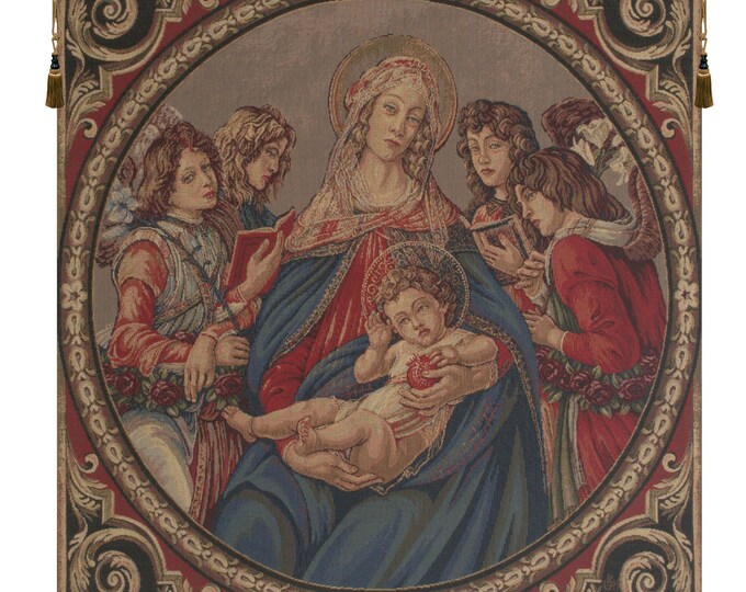 Maria Dolorosa Italian Woven Tapestry: Religious Wall Art Gobelin Jacquard Hanging (28x28 inch)