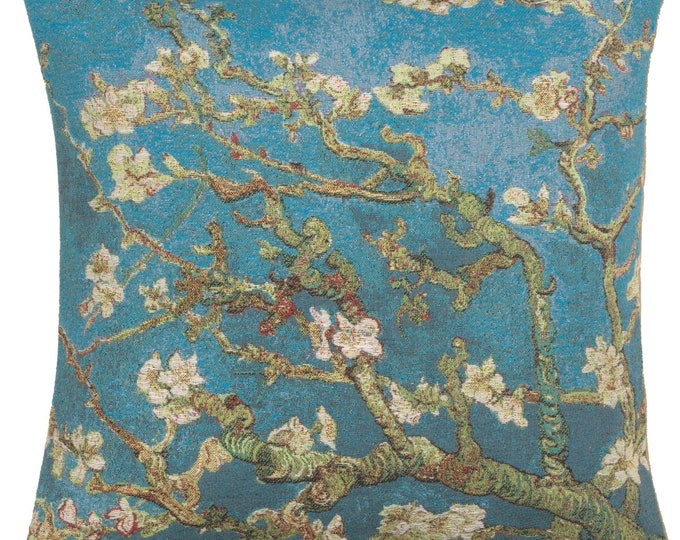 Van Gogh Almond Blossoms Tapestry Pillow Cover European Woven Cushion 18x18 Decorative Throw