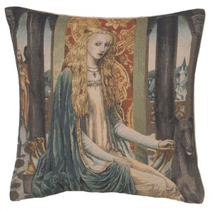 Lady of the Fountain Tapestry Cushion Cover: Belgian Woven Cotton Pillow