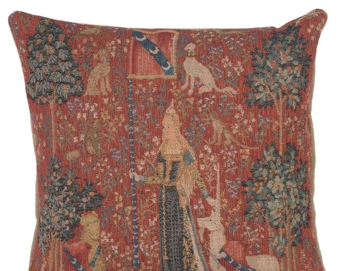 The Touch Tapestry Cushion Cover: French Medieval Art Pillow (14x14 inch)