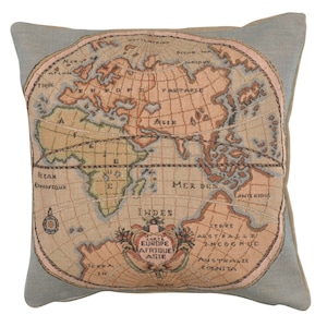 Funda de cojín con tapiz francés de mapa de Europa, Asia y África - Funda de cojín de sofá de gobelino tejido de 35,5 x 35,5 cm - Funda de cojín decorativa