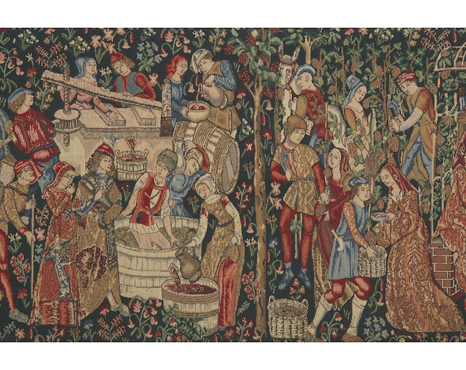 Belgian Tapestry Wall Hanging: Vendages Red Floral Art