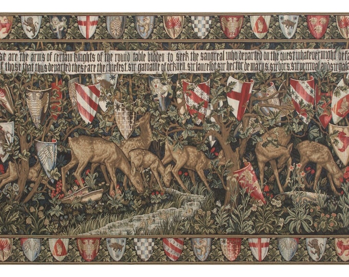 Quest for Holy Grail Tapestry - Belgian Woven Medieval Decor (53x92 inch)