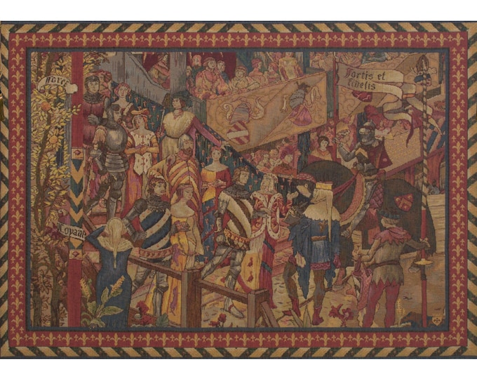 Medieval Tournament Tapestry: Woven European Wall Hanging (28x40 inch)