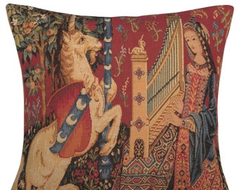 Belgian Woven Tapestry Pillow Covers for Couch 14x14, Medieval Hearing Small Cushion Cover, Housewarming Gift For Women,Throw Pillow Covers