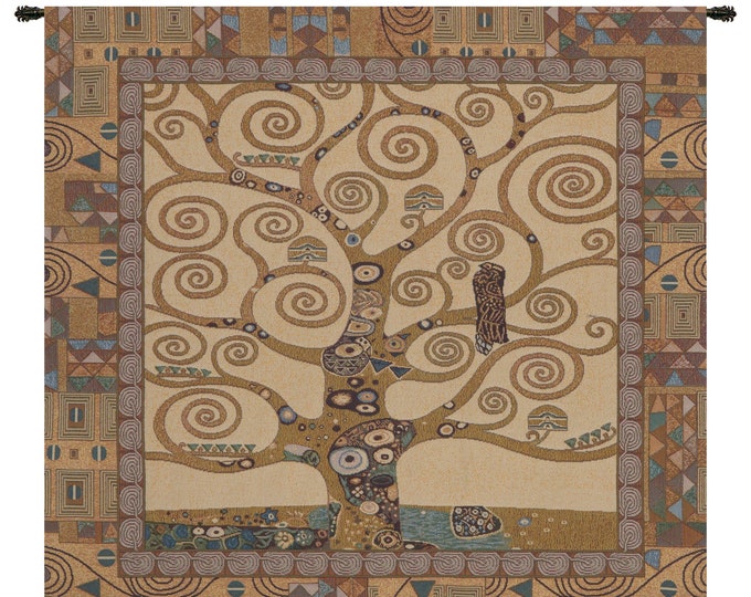 Tree of Life Tapestry by Gustav Klimt: Woven Italian Wall Decor (25x25 inch)