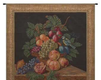 La Mesange European Wall Tapestry - Fruits and Leaves French Wall Art - Medieval Decorative Wall Hanging - Woven Jacquard Wall Tapestry