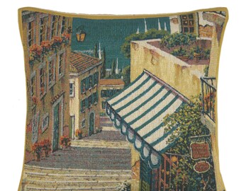 Bellagio Village I Belgian Tapestry Cushion Cover - 17x17 inch Decorative Pillow Cover - Woven Throw Pillow Cover - Square Sofa Pillow Cover