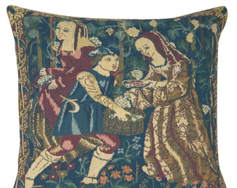 Woven Tapestry Wine Making I European Cushion Covers, Belgian Couch Throw Pillow Covers 14x14, Decorative Medieval Sofa Pillow Case