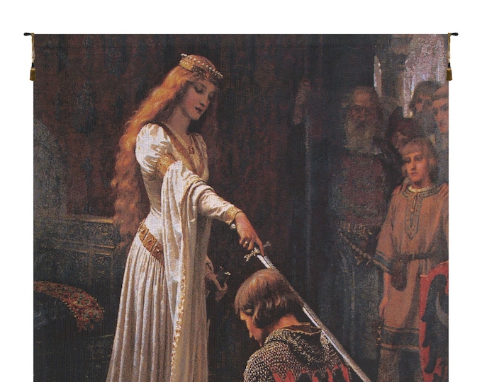 Medieval Knighting Jacquard Wall Tapestry: European Woven Art (51x38 inch)