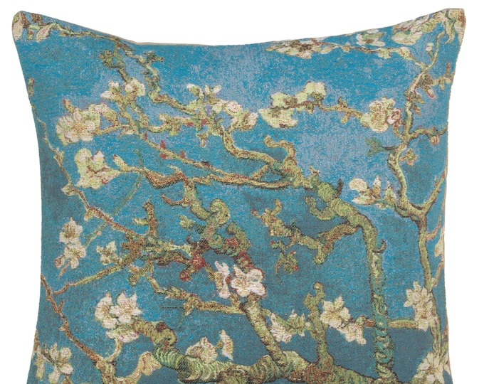 Van Gogh Almond Blossoms Tapestry Pillow Cover: European Woven Cushion (18x18)