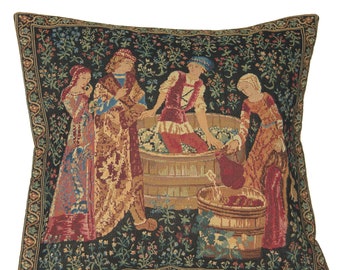 The Wine Press II Designed Covers - Jacquard Millefleurs Cushion Covers - Medieval Sofa Pillow Covers - 18x18 Woven Throw Pillow Covers