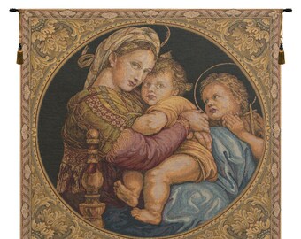 Madonna Della Seggiola I European Wall Tapestry - Religious Jacquard Wall Decor Art - Woven Belgian Wall Tapestry - Decorative Wall Hanging