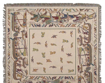 The Bayeux Tapestry Throw 58x58 inch – Belgian Woven Blanket –  Medieval Birds Art Tapestry Blanket