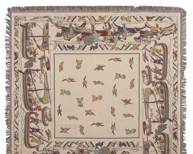 The Bayeux Tapestry Throw 58x58 inch – Belgian Woven Blanket –  Medieval Birds Art Tapestry Blanket