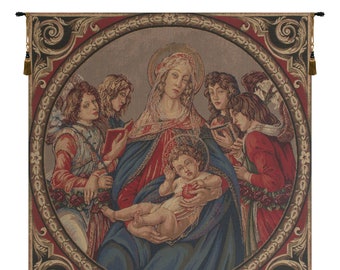 Maria Dolorosa European Wall Tapestry - Jacquard Woven Gobelin Religious Wall Hanging Artwork- Italian Decor Wall Art -Vintage Wall Hanging
