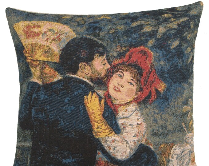Renoir 'Dance in the Country' Tapestry Pillow Cover: Woven Jacquard, 18x18
