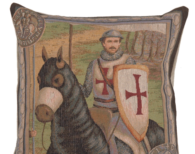 Woven Knight Tapestry Pillow Cover: French Gobelin Cotton Cushion (19x19 inch)